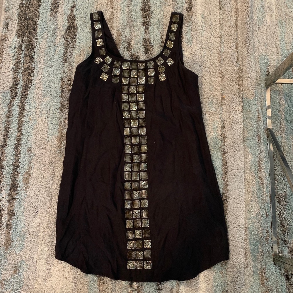 Haute Hippie Black Mini Dress with Silver Accents